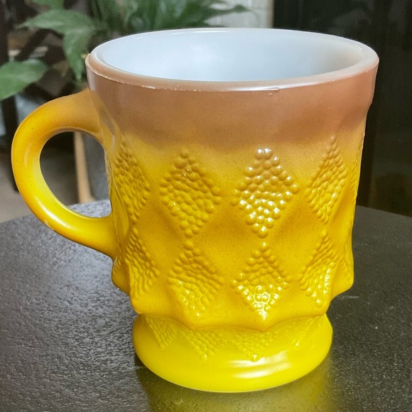 Vintage Fire King Anchor Hocking Kimberly Diamond Yellow Brown Ombré Coffee Mug - Picture 2 of 4